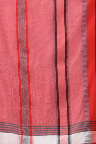 White Cotton Handwoven Soft Saree With Temple Border
