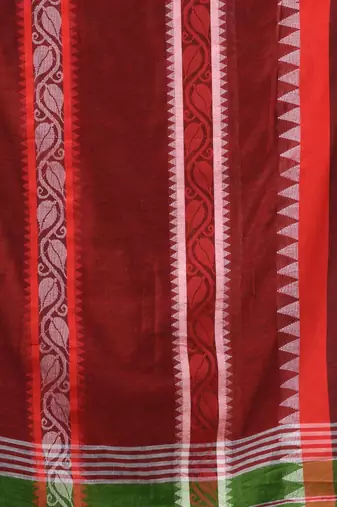 Light Green Cotton Handwoven Soft Saree With Temple Border