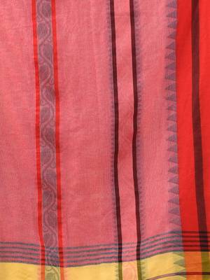 Yellow Cotton Handwoven Soft Saree With Temple Border 5