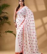 White Cotton Handwoven Soft Saree With Floral Motifs