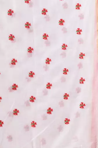 White Cotton Handwoven Soft Saree With Floral Motifs