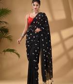 Black Cotton Handwoven Soft Saree With Floral Motifs