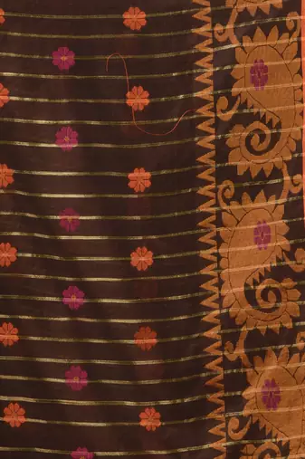 Brown Cotton Handwoven Saree With Paisley Border