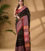 Black Cotton Handwoven Saree WithTexture Border