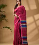 Pink Handwoven Kantha Style Cotton Silk Saree