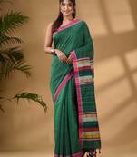 Green Handwoven Kantha Style Cotton Silk Saree