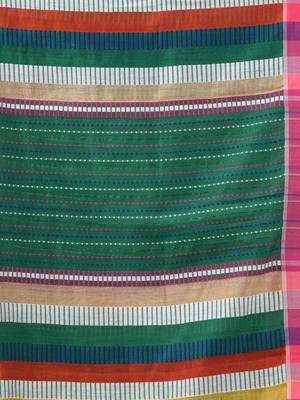 Green Handwoven Kantha Style Cotton Silk Saree 5