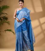 Blue Tissue Handwoven Soft Saree