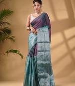Teal And Purple Tissue Handwoven Soft Saree