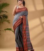Grey Cotton Handwoven Saree With Texture Border