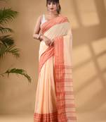 Cream Cotton Handwoven Saree With Texture Border