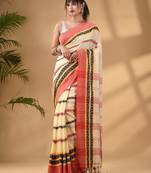 Light Yellow Cotton Handwoven Saree With Texture Border