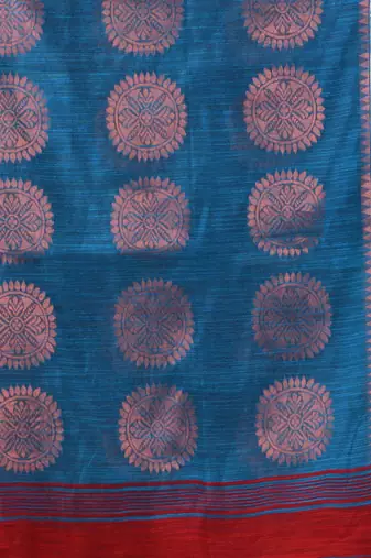 Red Cotton Blend Handwoven Saree With Woven Zari Border
