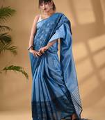 Blue Tissue Handwoven Saree With Texture Border