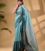 Teal Tissue Handwoven Saree With Texture Border