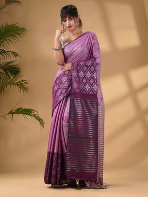 Purple Tissue Handwoven Saree With Texture Border 1