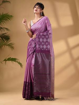 Purple Tissue Handwoven Saree With Texture Border 2