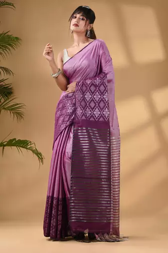 Purple Tissue Handwoven Saree With Texture Border