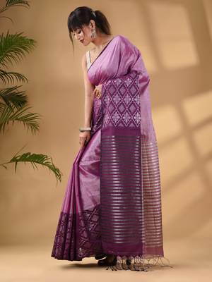 Purple Tissue Handwoven Saree With Texture Border 3
