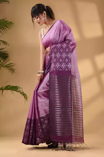 Purple Tissue Handwoven Saree With Texture Border