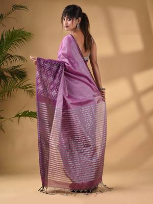 Purple Tissue Handwoven Saree With Texture Border 4