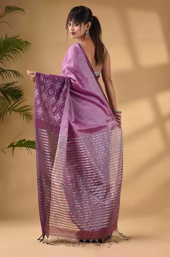 Purple Tissue Handwoven Saree With Texture Border