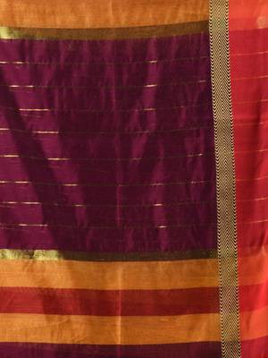 Magenta Cotton Blend Handwoven Saree With Stripes Pallu 5