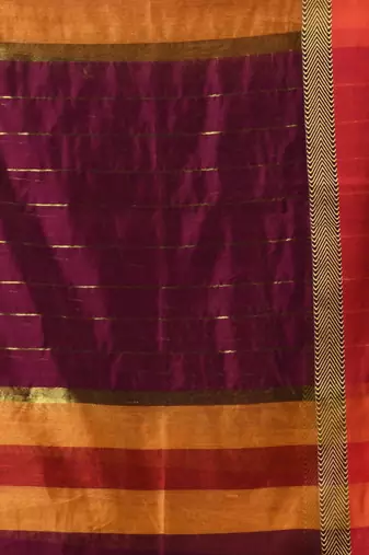 Magenta Cotton Blend Handwoven Saree With Stripes Pallu