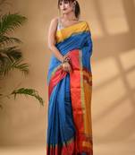 Sky Blue Cotton Blend Handwoven Soft Saree