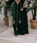 Green Zari Stone Work Georgette Islamic Style Beads Embedded Partywear Kaftan Long Gown Evening wear Dubai kaftan