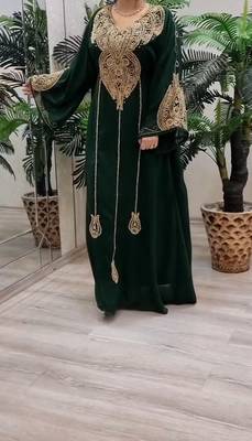 Green Zari Stone Work Georgette Islamic Style Beads Embedded Partywear Kaftan Long Gown Evening wear Dubai kaftan 5