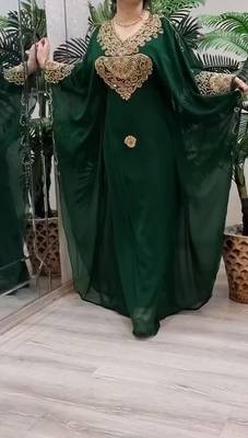 Dark Green Georgette Kaftan with Green Stone and Zari Emboidery 1