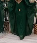 Dark Green Georgette Kaftan with Green Stone and Zari Emboidery