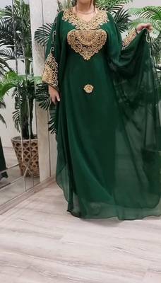 Dark Green Georgette Kaftan with Green Stone and Zari Emboidery 2