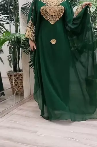 Dark Green Georgette Kaftan with Green Stone and Zari Emboidery