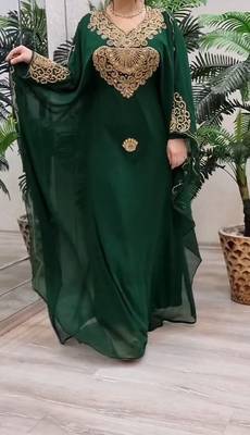 Dark Green Georgette Kaftan with Green Stone and Zari Emboidery 3