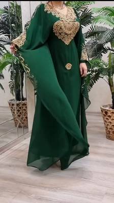 Dark Green Georgette Kaftan with Green Stone and Zari Emboidery 4