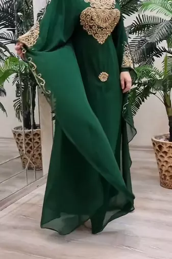 Dark Green Georgette Kaftan with Green Stone and Zari Emboidery