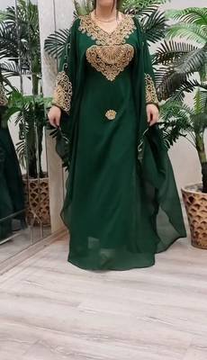 Dark Green Georgette Kaftan with Green Stone and Zari Emboidery 5