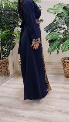 NAVE BLUE ZARI STONE WORK GEORGETTE ISLAMIC STYLE BEADS EMBEDDED PARTYWEAR KAFTAN LONG GOWN EVENING WEAR DUBAI KAFTAN 2