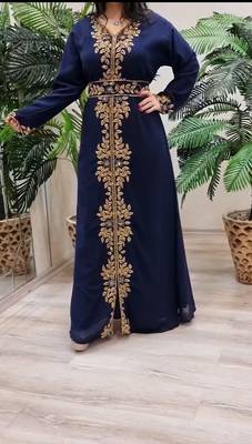 NAVE BLUE ZARI STONE WORK GEORGETTE ISLAMIC STYLE BEADS EMBEDDED PARTYWEAR KAFTAN LONG GOWN EVENING WEAR DUBAI KAFTAN 3
