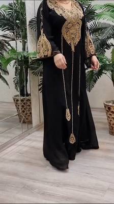 BLACK ZARI STONE WORK GEORGETTE ISLAMIC STYLE BEADS EMBEDDED PARTYWEAR KAFTAN LONG GOWN EVENING WEAR DUBAI KAFTAN 1