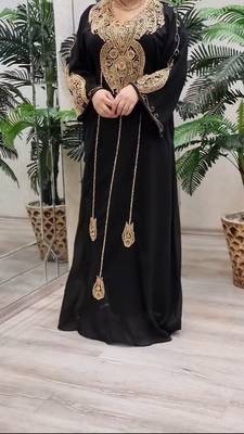 BLACK ZARI STONE WORK GEORGETTE ISLAMIC STYLE BEADS EMBEDDED PARTYWEAR KAFTAN LONG GOWN EVENING WEAR DUBAI KAFTAN 2
