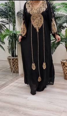 BLACK ZARI STONE WORK GEORGETTE ISLAMIC STYLE BEADS EMBEDDED PARTYWEAR KAFTAN LONG GOWN EVENING WEAR DUBAI KAFTAN 4