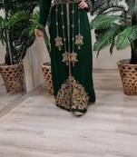 GREEN  ZARI STONE WORK GEORGETTE ISLAMIC STYLE BEADS EMBEDDED PARTYWEAR KAFTAN LONG GOWN EVENING WEAR DUBAI KAFTAN