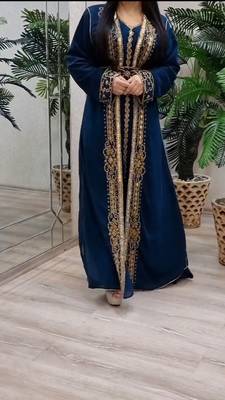 nave blue Zari Stone Work Georgette Islamic Style Beads Embedded Partywear Kaftan Long Gown Evening wear Dubai kaftan 1