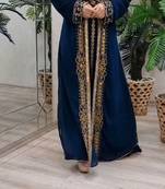 nave blue  Zari Stone Work Georgette Islamic Style Beads Embedded Partywear Kaftan Long Gown Evening wear Dubai kaftan