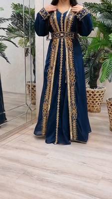 nave blue Zari Stone Work Georgette Islamic Style Beads Embedded Partywear Kaftan Long Gown Evening wear Dubai kaftan 4