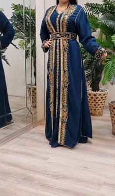 nave blue Zari Stone Work Georgette Islamic Style Beads Embedded Partywear Kaftan Long Gown Evening wear Dubai kaftan 5