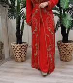 Red Zari Stone Work Georgette Islamic Style Beads Embedded Partywear Kaftan Long Gown Evening wear Dubai kaftan